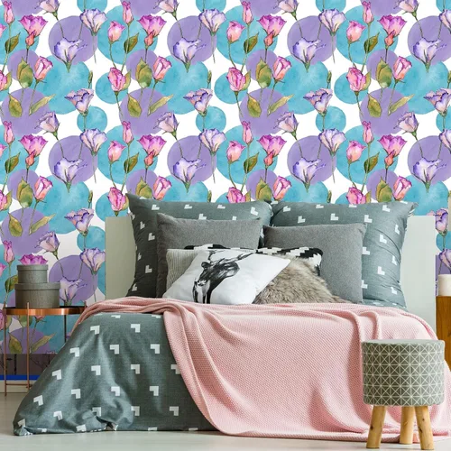 Miniatura 6 de BaoHArtHome Papel tapiz floral para despegar y pegar, papel de contacto morado y rosa, moderno, extraíble, para dormitorio, baño, apto