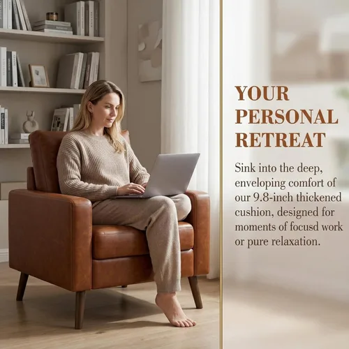 Miniatura 4 de HNY Sillón moderno de mediados de siglo, silla decorativa de piel sintética con botones y reposabrazos, silla tapizada para sala de estar