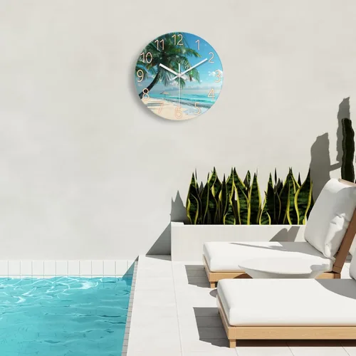 Miniatura 3 de XFM Reloj de pared de playa, silencioso, sin tictac, funciona con pilas, reloj de pared de 12 pulgadas con palmera tropical azul océano azul Blue7