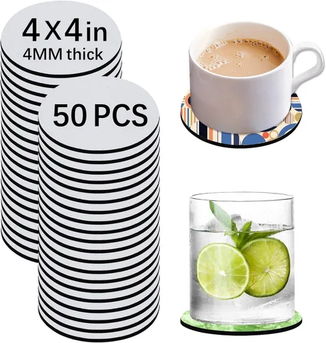 50 piezas de posavasos en blanco para taza de sublimación a granel, alfombrilla de goma redonda de 4x4 pulgadas para taza en blanco para