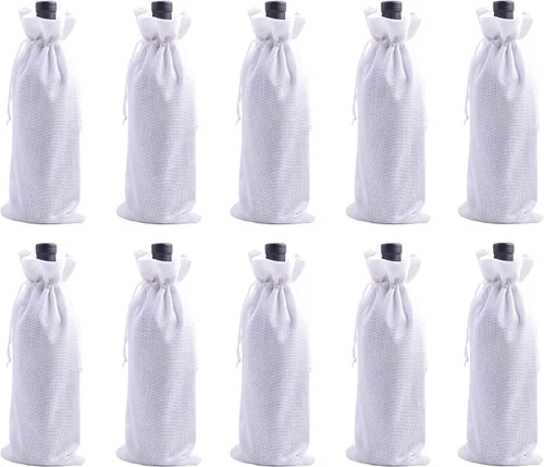 Miniatura 10 de 10 bolsas de vino de arpillera azul marino, 5.9 inx13.8 in/6.0"x14.0'' con cordón y forro para botellas de vino, bolsas de arpillera para botellas