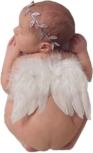 Alas de plumas de ángel bebé accesorios de fotografía con diadema Blanco
