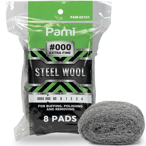 PAMI Almohadillas de lana de acero ultra suaves sin arañazos grado 0000 para limpieza de vidrio (Paquete de 8) (#000 - Extra fino)