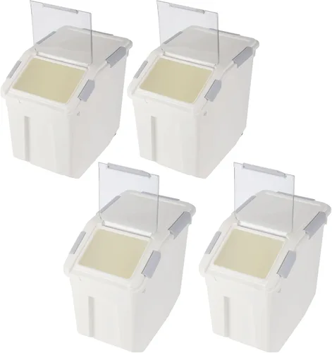 EonTone - Paquete de 4 contenedores de almacenamiento de ingredientes (25 L paquete de 2) (15 L paquete de 2) con ruedas y tapa con traba sellada PP