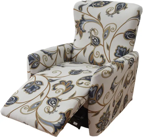 Miniatura 23 de NILUOH Funda para sillón reclinable, 4 piezas, elástica, estampada, con bolsillo lateral, funda para sofá reclinable, antideslizante, ajustable, 16