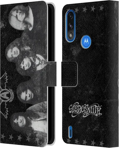Head Case Designs Officially Licensed Aerosmith Vintage Photo Black and White Leather Wallet Case Compatible with Moto E7 Power/Moto E7i Power