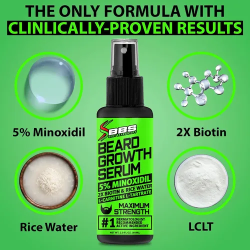 Miniatura 6 de Minoxidil para el crecimiento de la barba: suero al 5% con 2 veces biotina y agua de arroz, promueve el cabello facial más grueso y lleno, ideal