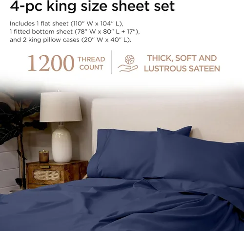 Miniatura 2 de Threadmill American Supima - Sábanas de algodón tamaño King, 1200 hilos por pulgada, 4 piezas de sábanas de lujo para colchón King, sábanas