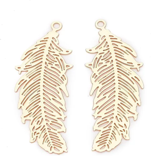 Miniatura 11 de Beadthoven - 36 colgantes de filigrana con hojas de lágrima para hacer aretes, adornos de metal grabado en latón dorado, colgantes huecos
