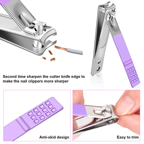Miniatura 4 de Juego de manicura, mini cortaúñas de viaje, herramientas de cuidado de pedicura, 10 piezas de acero inoxidable (violeta)