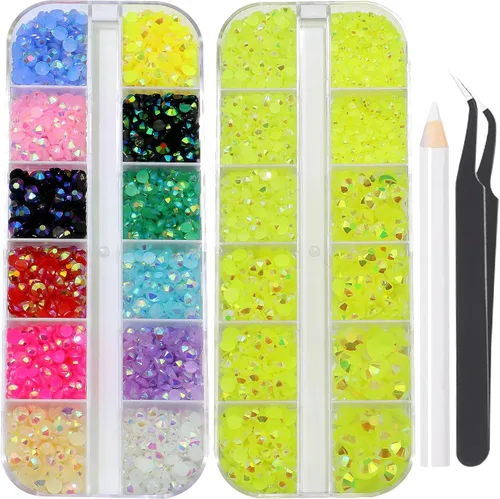 Miniatura 8 de 3520 diamantes de imitación de uñas color dorado champán para uñas, multiformas con parte trasera plana, diamantes de imitación redondos