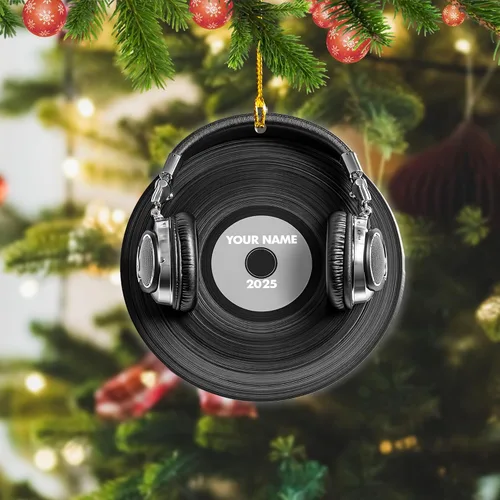 Miniatura 7 de Adorno de Navidad personalizado, máquina de discos de vinilo, adorno plano 2D, adorno para tocadiscos, instrumento musical, decoración de árbol