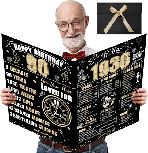 Miniatura 29 de Turypaty Tarjeta de 10 cumpleaños grande con sobre para niños y niñas, libro de firmas de invitados gigante de feliz 10 cumpleaños en negro y oro