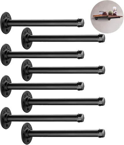 Elibbren - Juego de 8 soportes industriales de hierro negro para estantes de montaje en pared vintage de 13.7 pulgadas, para decoración rústica de