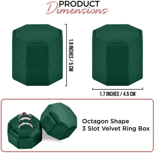 Miniatura 2 de Caja de terciopelo para anillos de alta calidad para ceremonia de boda con tapa desmontable, elegante y bonita caja para anillos de boda, 3 ranuras