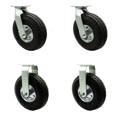 Miniatura 77 de Juego de 4 ruedas neumáticas giratorias de 6 pulgadas, ruedas de goma negra, incluye 2 ruedas giratorias con frenos y 2 rígidas, ruedas resistentes