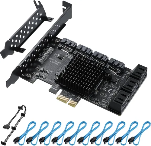 Tarjeta de expansión PCIe 1 x SATA (10 puertos), tarjeta de expansión PCIe con controlador SATA 3.0 de 6 Gbps, no RAID, incluye soporte de perfil