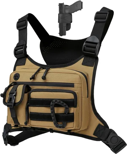 Miniatura 11 de Muserise - Bolso de pecho para exterior para hombres y mujeres, chaleco táctico para correr, ciclismo, paquete de pecho EDC para deportes y Negro