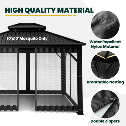 Miniatura 3 de OLILAWN Mosquitera Universal de Repuesto para Cenador, Malla Protectora para Toldo Exterior de 10' x 10', Cortina de Pared Lateral de 4 Paneles