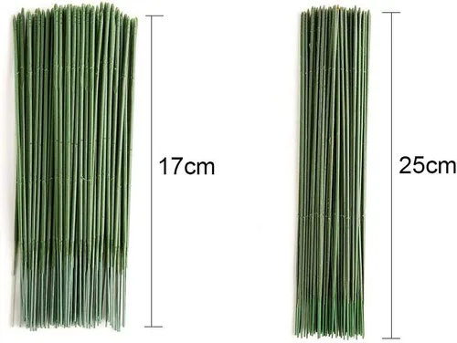 Miniatura 8 de Joleully- 100 varillas de plástico con diseño floral, varillas de flores artificiales, alambre de flores verdes, ideal para manualidades, 6.7 in