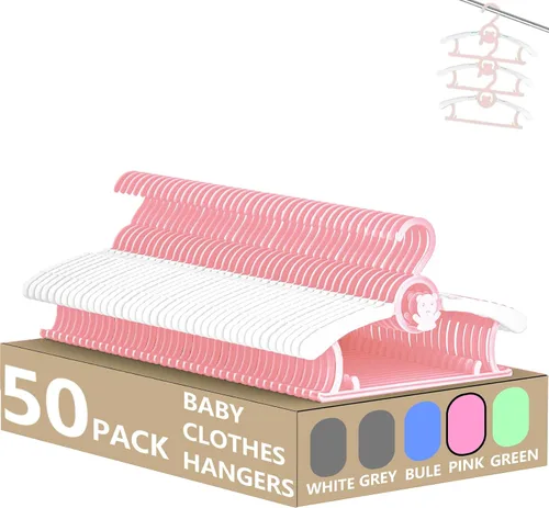Miniatura 17 de Perchas HGYZE para bebé para armario, colgador antideslizante de 11"-14" ajustable para ropa de bebé para guardería, colgador de plástico para niños