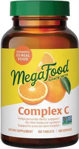 MegaFood Complex C - Suplemento vegano de apoyo inmunológico de vitamina C, suplemento de vitamina C hecho con alimentos reales, incluyendo naranja,