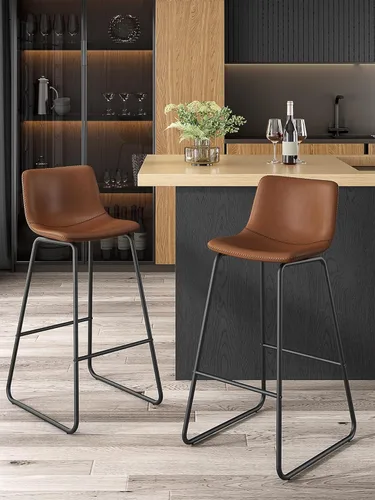 Miniatura 18 de Bar Stools Set of 2, 26 Inches Counter Height Bar Stools with Back, Modern Faux Leather Barstools with Metal Legs and Footrest, Bar Chairs for