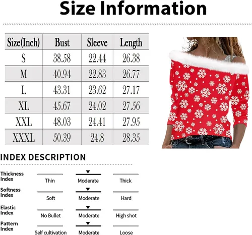 Miniatura 5 de GIANTHONG Christmas Sweatshirts For Women Casual Xmas Tree Winter Clothes Long Sleeve Shirts Party Tops Off Shoulder Blouse