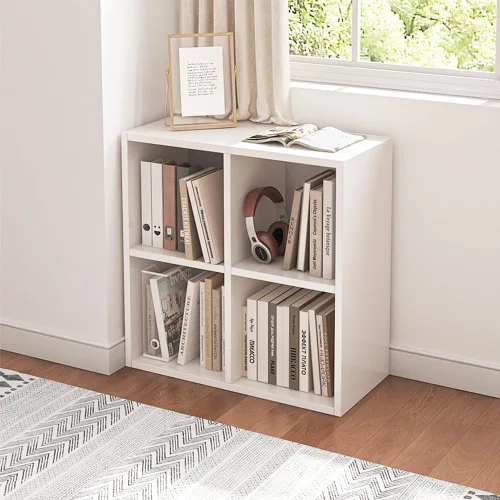 Miniatura 9 de NELYE - Estantería organizadora de 4 cubos con contenedores de almacenamiento de tela, estante abierto de compartimentos simples, roble
