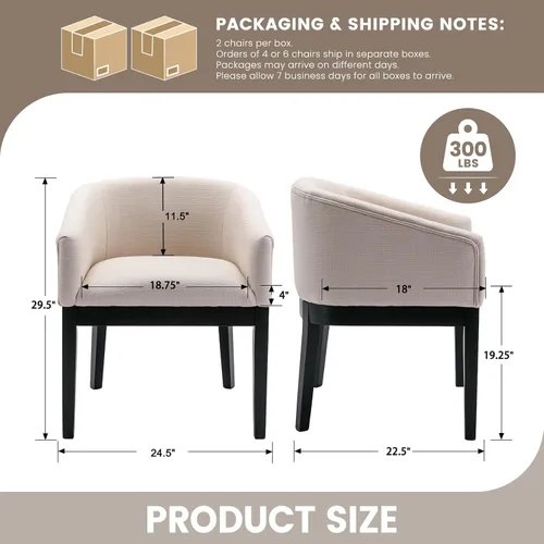 Miniatura 2 de RIVOVA Juego de 2 Sillas de Comedor Beige de Mediados de Siglo Modernas Sillas de Comedor Tapizadas en Lino Sillas de Cocina y Comedor con Respaldo