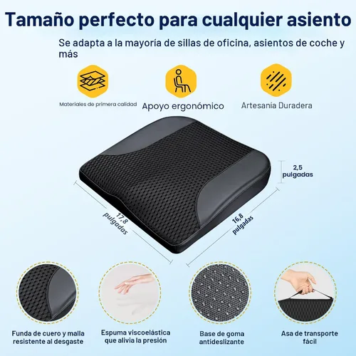 Miniatura 6 de kingphenix Cojín de asiento de automóvil – Almohadilla de espuma viscoelástica para comodidad de conducción – Aumenta la altura y alivia el coxis