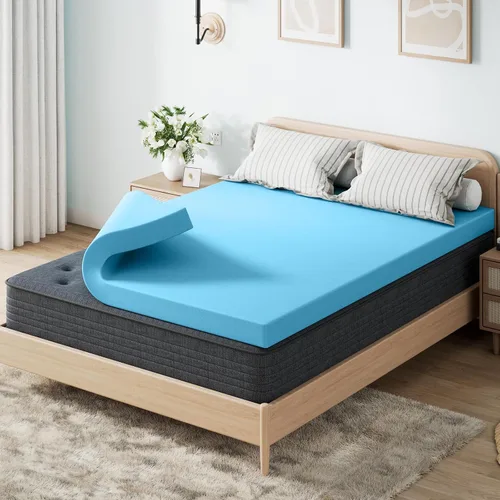Miniatura 19 de OhGeni - Cubrecolchón de espuma viscoelástica de 2 pulgadas con funda, funda de cama suave con base antideslizante, mejorado con gel refrescante