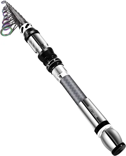 Miniatura 10 de Juego de caña de pescar giratoria y carrete portátil, caña de pescar de fibra de carbono con punta fluorescente, con línea de señuelos de pesca