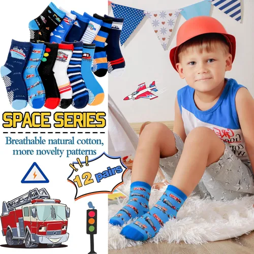 Miniatura 4 de Welwoos - Calcetines antideslizantes con agarre para bebés, 12 pares, niños pequeños, bebés, divertidos calcetines de dibujos animados de algodón