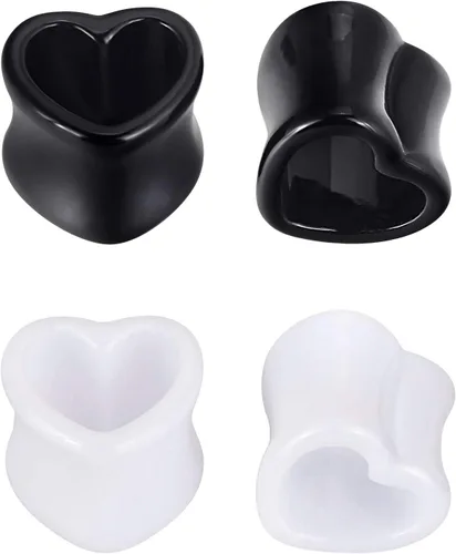 Oyaface - Juego de 4 túneles en forma de corazón (acrílico, 0 G-0.984in), color blanco y negro