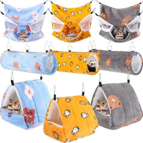 Miniatura 14 de Abbylike Hamaca para Ratas de 9 Piezas de 3 Niveles para Conejillo de Indias y Hurón, Túnel Colgante para Mascotas Pequeñas, Juguete Planeador, Cama