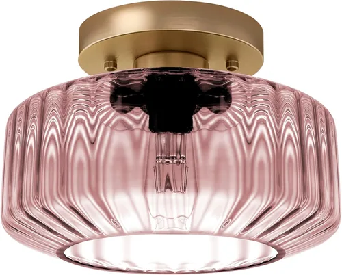 Miniatura 28 de Moderna lámpara de techo semiempotrada rosa rubor con base dorada cepillada, lámpara de dormitorio para dormitorio de niñas, guardería, pasillo