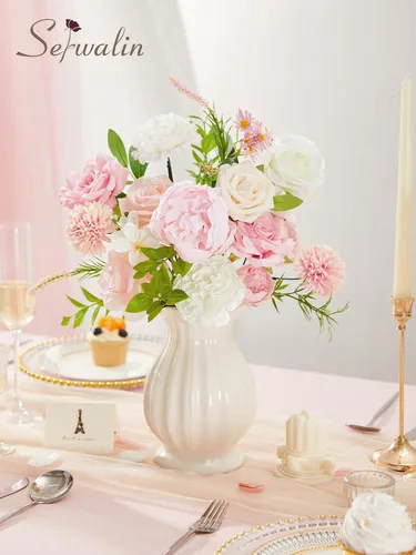 Miniatura 2 de Serwalin Flores Artificiales Peonías Rosas Flores Falsas de Boda Conjunto de Caja de Flores para Pastel para Ramos de Boda DIY Centros de Mesa