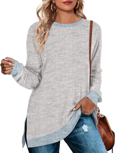 WEESO - Sudaderas de manga larga para mujer con diseño de bloques de color y cuello redondo, tipo túnicas