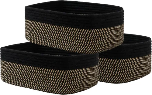 Miniatura 28 de Cesta tejida pequeña, 12 x 8 x 4.5 pulgadas, cesta de almacenamiento para organizar, bonita canasta de cuerda pequeña para estante de armario, cubos