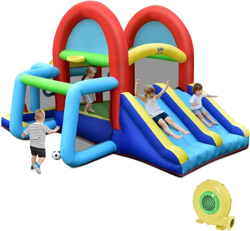 HONEY JOY Casa inflable de rebote, casa hinchable 8 en 1 con área de salto, portería de fútbol, aro de baloncesto, juego de objetivo y lanzamiento