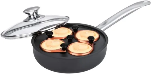 Cazador furtivo de huevos de aluminio aluminio revestimiento antiadherente de cobre de 8 pulgadas, anodizado duro, fondo de inducción, gris
