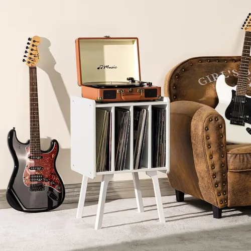 Miniatura 7 de LELELINKY - Soporte para tocadiscos, mesa de almacenamiento para discos de vinilo con 4 gabinetes, almacena hasta 100 álbumes, moderna mesa