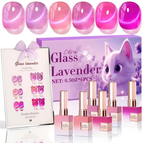 Miniatura 29 de Double Rhythm - Juego de esmalte de uñas de gel ojo de gato de 6 unidades, mismo color, misma botella, 14.8 ml, brillo con glitter, con imán