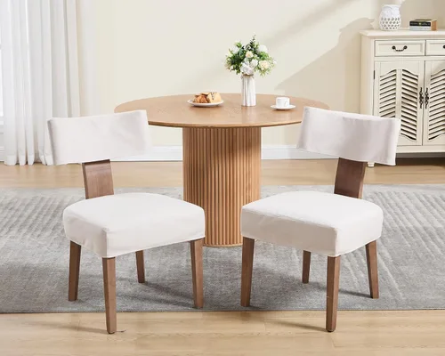 Miniatura 56 de HNY Juego de 6 sillas de comedor de ratán de estilo de mediados de siglo, silla de acento tapizada en lino de estilo granja con respaldo curvo