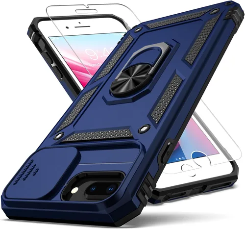 Miniatura 9 de Funda para iPhone 8 Plus, para iPhone 7/6 Plus, con cubierta deslizante para cámara + protector de pantalla HD, soporte de anillo giratorio de grado