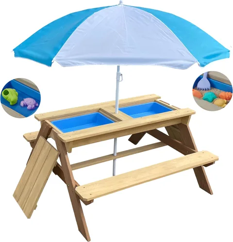 Miniatura 9 de BTExpert Mesa de picnic para niños, juego de banco de silla sensorial de actividades para niños de madera para niños - madera Multi