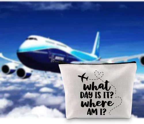 Miniatura 7 de G2TUP Regalo de asistente de vuelo What Day Is It Where Am I Bolsa de maquillaje Azafata Bolsa de cosméticos de aviación Bolsa de viaje para azafata