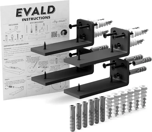 EVALD Soportes flotantes para estantes | Soportes ocultos de acero al carbono negro para tablero de 4 pulgadas (tamaño real de 3 1/4 pulgadas) de