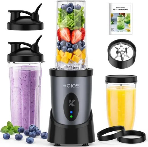 KOIOS Batidora de batidos para cocina, licuadora personal de 900 W para batidos y batidos, 14 piezas con 3 tazas portátiles de 23 onzas + 17 onzas,